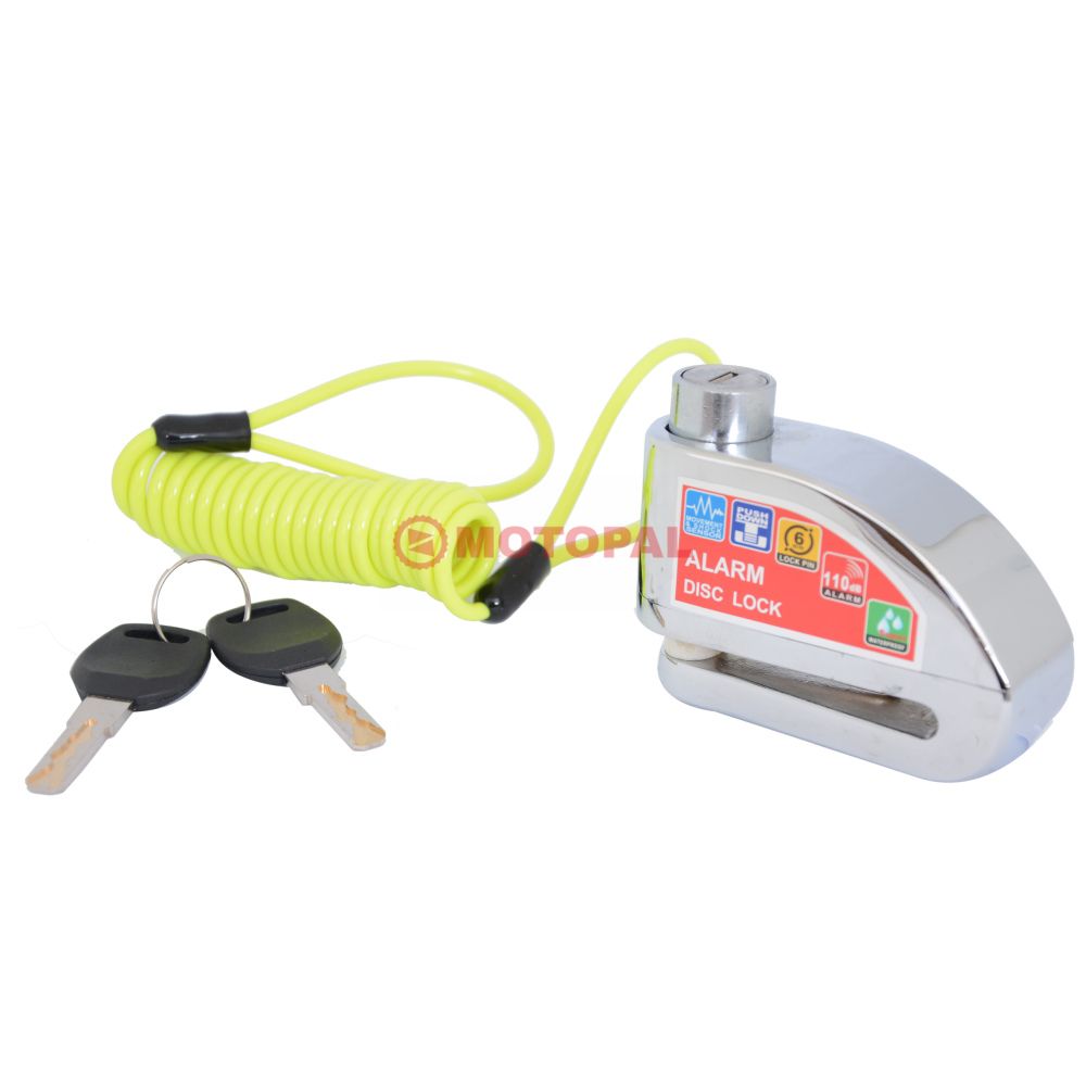 DİSK KİLİT - DÜZ ANAHTARLI - ALARMLI [KROM] - [İP DAHİL 120CM]  ALÜMİNYUM