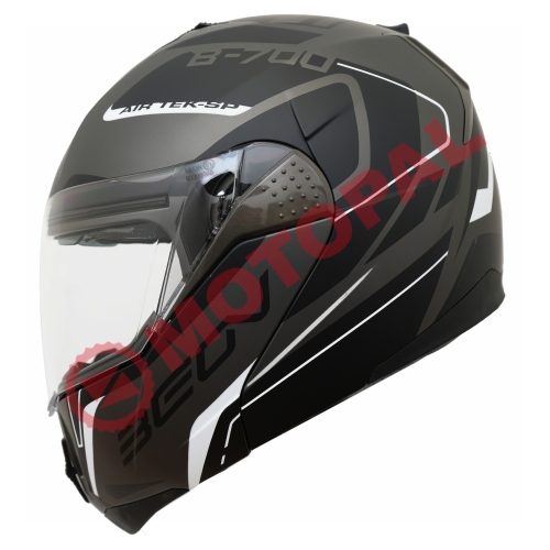 BEON- ÇENE AÇILIR VİZÖRLÜ KASK [B700] [SİYAH - GRİ - BEYAZ] [AIR TEK] [L]