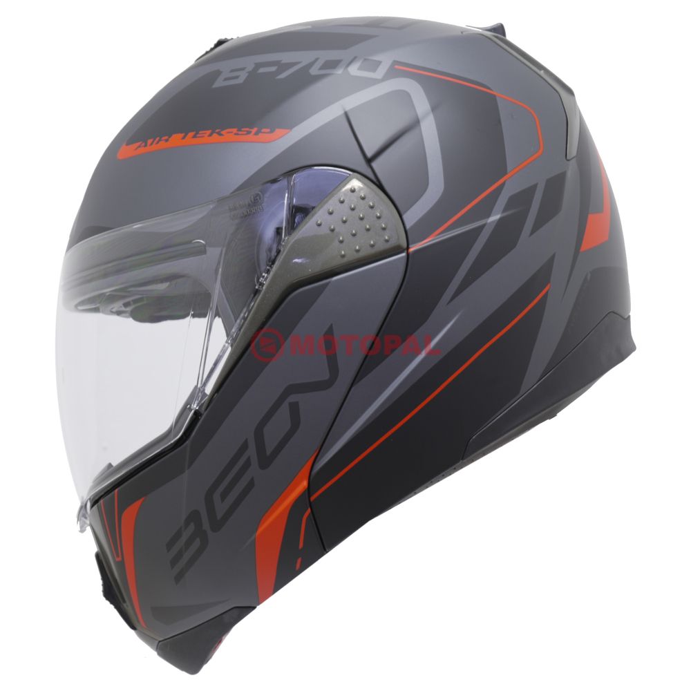 BEON- ÇENE AÇILIR VİZÖRLÜ KASK [B700] [GRİ - KIRMIZI] [AIR TEK] [S]