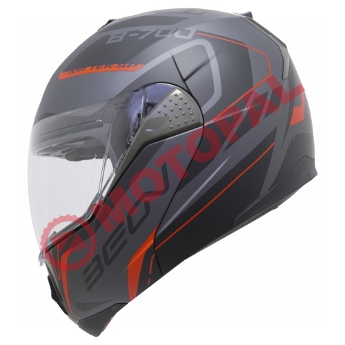 BEON- ÇENE AÇILIR VİZÖRLÜ KASK [B700] [GRİ - KIRMIZI] [AIR TEK] [XL]